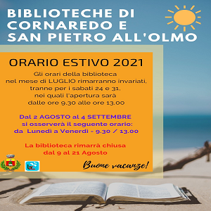 ORARIO ESTIVO BIBLIOTECHE E NOTIZIE SU GREEN PASS IN BIBLIOTECA